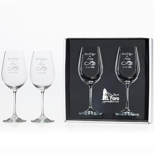 JOYERIA EL FARO | Copas de vino personalizadas | Estuche premium incluido | Brinda y celebra el amor (Infinito)
