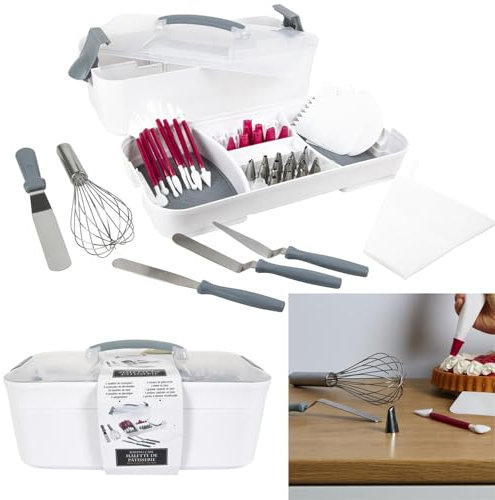 Kit complet de décoration de gâteau - 44 pièces - Avec mallette de rangement - Accessoires pour gâteau - Douilles à douille - Set de gâteau - Pâtisserie - Décoration de gâteau - Décoration de gâteau -