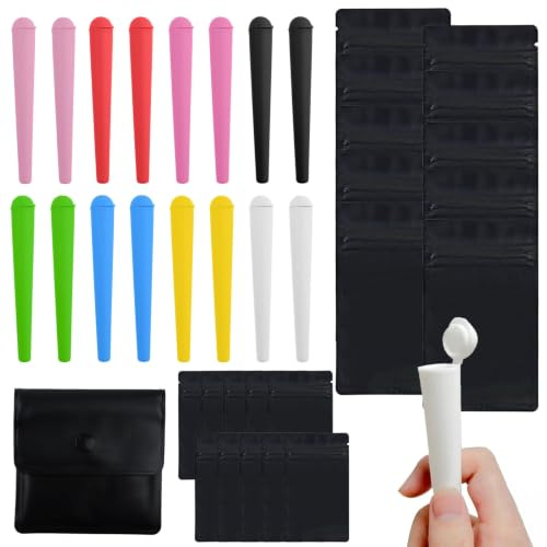 16Stks Geruchsdicht Joint Hülle Case Set, 118mm Transporthülle Tube Farbig | Joint Aufbewahrung Kegel aus Plastik, Joint Behälter mit Deckel Aschenbecher Beutel 20 Mylar Beutel für Zigaretten Raucher