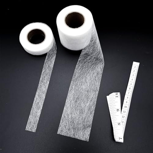 JZK 2 Pack Hemming Tape, 25 Metres Hemming Web 2cm and 6cm Width, Iron on Hem Tape with tape measure sewing for Jeans Clothes Trousers Curtains and Fabric Repairs
