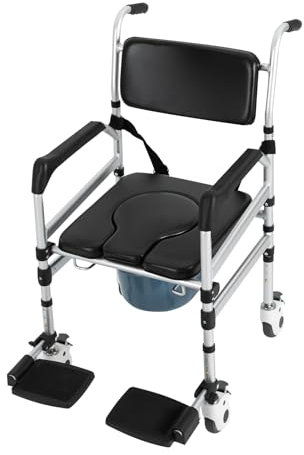 Doccia Pieghevole Con Ruote altezza 46-54cm,Versione aggiornata Sedia a rotelle per doccia,Multifunzione Sedia da Doccia con Ruote e Piedini Pieghevoli carico 160 kg pieghevole sedia per WC per