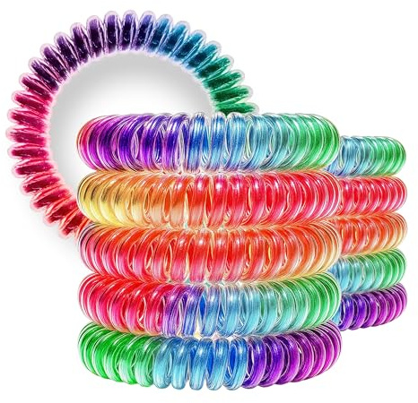 Specora-Classic Spiral Haargummi Regenbogen Bunt – 5 cm – 10er Pack – TPU – Telefonkabel Zopfgummi – Ohne Ziepen & Verheddern – Keine Knicke – Haarschonend