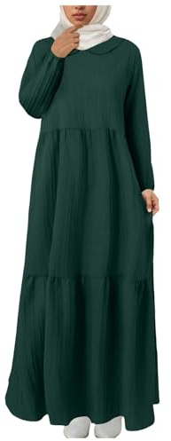 Amxleh Frauen Abaya Kleid Ramadan Islamische Muslimische Kleidung Krepp Ballon Ärmel Elegant Gebetskleid Türkische Robe Dubai Outfits Damen Kleider Langarm Maxikleider Gebetskleidung