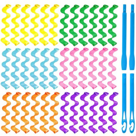 36 Stück Magic Lockenwickler Spiral Locken Styling Kit Ohne Hitze Lockenwickler Heatless Curls Gemischte Farbe Spiral lockenband mit 2 Styling Haken für Alle Haarlängen, 30cm