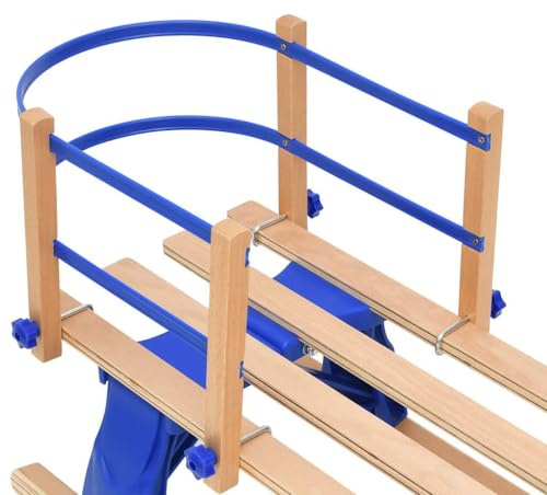 Foldable Sledge with Backrest, Classic Folding Sled for Winter Adventure, Pull Rope, Foldable Design, Protective Backrest for Kids, Beige and Blue, Plywood, HDPE, Metal, Easy