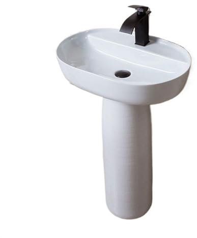CAFIEDR Lavabo de pie Lavabo de pie para baño, Lavabo de Columna de cerámica de 2 Piezas, Lavabo de Pedestal Blanco clásico Combinado con escurridor, Grifo y(B)
