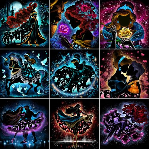 KEYRANKE Diamond Painting 9 Stück Diamond Painting Kit Erwachsene-Prinzessin Diamant Bider Diamond Bilder Set Malen nach Zahlen Wohnzimmer Bilder Für Weihnachtsges-chenk 30x30cm