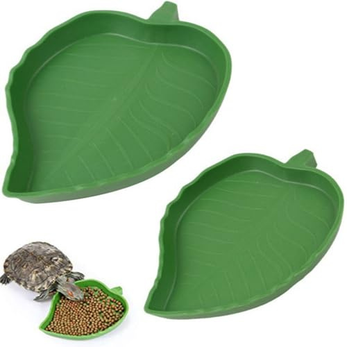 2Pcs Leaf Shape Tortoise Feeding Plate,Reptile Water Dish
