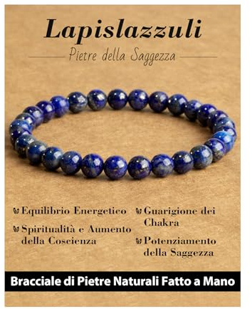 Landorilo Bracelet en Pierres Naturelles Thérapeutiques de 6 mm, Adapté aux Femme et aux Homme, Bracelets en Perles de Cristal Élastiques, Cadeau d'anniversaire ou de Noël（Lapis Lazuli）