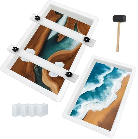 2Pcs Large Epoxy Mold with Clamping System 19.5x11x3 inch 15.8x9x3 inch Rectangles Epoxy Resin Molds for River Table, Coffee Side Table,Cutting Board, Charcuterie Board, Art Panel