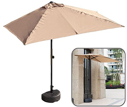Ombrellone compatto 250 x 130 cm, mezzo rettangolare, con supporto, resistente alle intemperie e robusto, ideale per balconi, color cachi