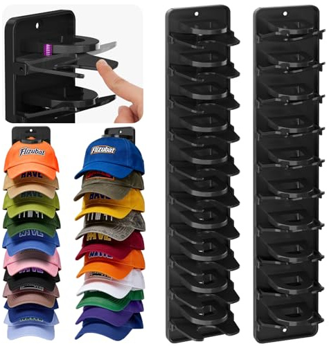 Flizubat Spring Clip Hat Organizer for Baseball Caps – 2 Pack, Wall Hat Rack for Door & Closet – Keeps 20 Hats Tidy in Entryway, Dorm, Bedroom – Multi-Layer Cap Storage (Adhesive or Screws)