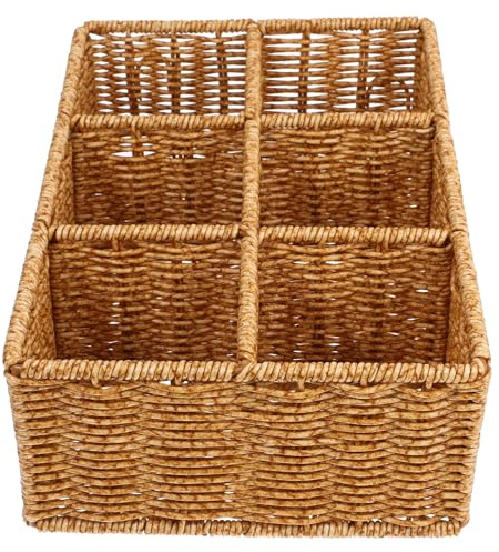 DEARMAMY Cestino Intrecciato Porta Posate in Rattan Naturale, Organizer per Cassetti da Cucina 30x20x10 Cm, Accessorio Multiuso per Tavola e Conservazione Utensili