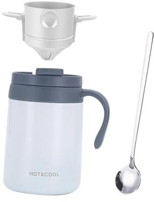 Sharplace Cafetière à filtre manuel isotherme avec couvercle, filtre et cuillère pour le camping, la randonnée, la maison et les en plein air. Idéale, Blanc