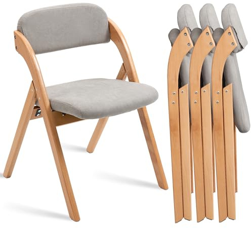 Villeston Klappstühle mit gepolsterten Sitzen, 4er Set | Holz-Esszimmerstühlen mit abnehmbarem Bezug, extra klappbarer Stuhl für Gäste, Küche, Büro, Hochzeit, Party, Picknick