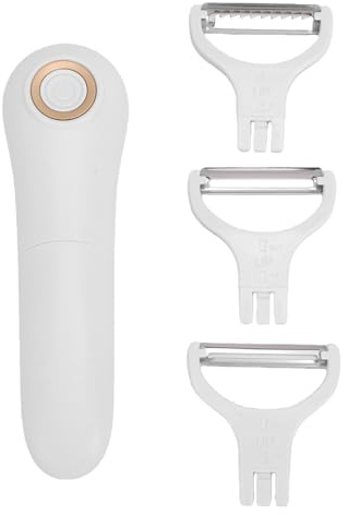 Oreilet Pelador de Patatas Eléctrico, Pelador de Frutas y Verduras Eléctrico de Mano con 3 Cuchillas Intercambiables, Utensilios de Cocina Peladores de Pepinos (batería No incluida)
