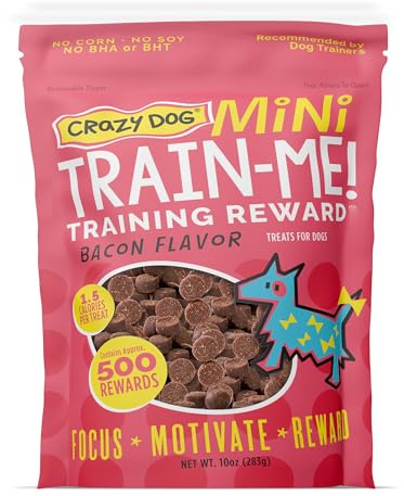 Crazy Dog Mini Train-Me! Training Treats 10 oz. Bag, Bacon Flavor, with 500 Treats per Bag, Recommended by Dog Trainers