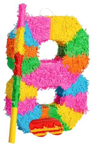 Fax Potato Pinatas Number 8 Cardboard Pinata, Stick and Blindfold Set - W35cm x D7.5cm x H50cm - Multi