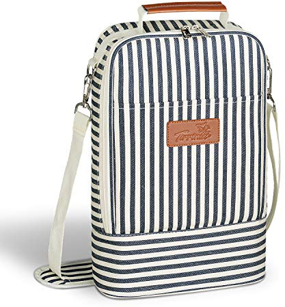 Kato Tirrinia Insulated 2 Bottle Wine Cooler Bag - Wine Cooler Tote Carrier for Picnic, Beach, Wine Lover Gift, Stripe