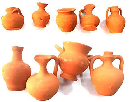 9 amphores vase, 5 hautes 4 – 5 cm environ et 4 amphores vases de 7 à 7,5 cm en terre cuite pour pasteurs crèche Saint grégory arménien mar + 1 porte-clés