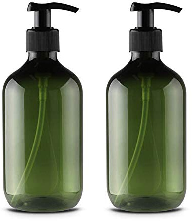 JamHooDirect 2 bottiglie vuote in plastica da 300 ml, ricaricabili, per lozioni, shampoo, bagnoschiuma, gel doccia, contenitori, articoli da toeletta e liquidi, colore verde