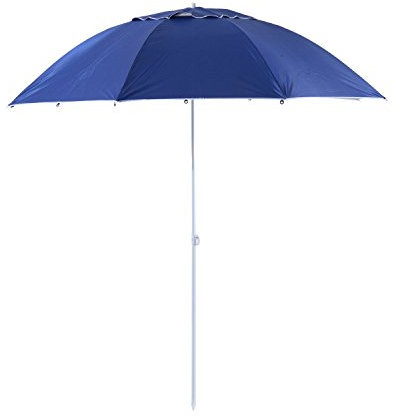 Outsunny Ombrellone da Spiaggia Ø2.1x2.2 m con Tendina Laterale, Borsa di Trasporto e Picchetti, Ombrellone da Giardino con 8 Stecche e Design a 2 Sezioni in Metallo e Poliestere, UV50+, Blu