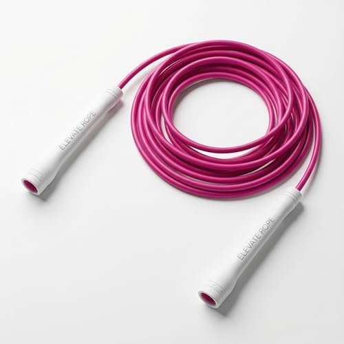 Elevate Rope Springseil Erwachsene, Speed Rope 5 mm, 3 m verstellbar, Rosa | Nylonkern verhindert Verdrehen, ideal für Double Unders, Cardio und CrossFit, gratis Trainings-App, 90 Tage Garantie