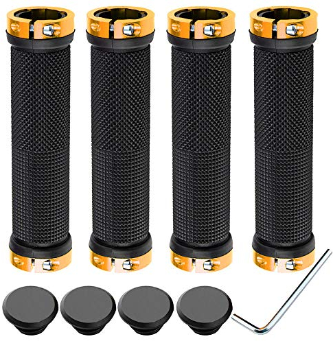 QitinDasen 2 Pares Premium Puños Bicicleta, Puños Manillar Antideslizante Ergonomicos, Empuñadura BMX, Puños MTB, Protector Manillar Bicicleta, para Mango de Diámetro 22mm (Dorado)