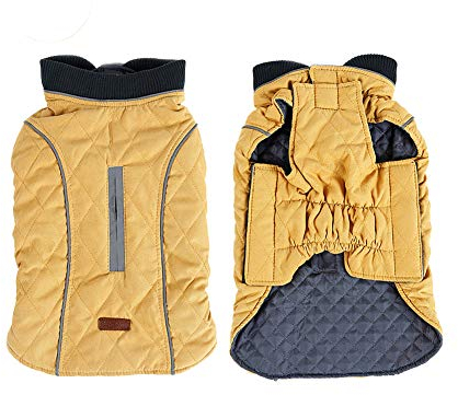 Große Hunde Kleidung Kaltes Wetter Verdickte Reflektierende Mäntel Haustier Weste Winter Warme Hundejacke Hundemantel Wasserdichtes Winddicht Schneeanzug Haustier Kleidung Gelb XXL
