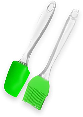 EUROXANTY Set spatola + pennello da cucina | Set di utensili da cucina flessibili | Pezzi smontabili | Set di 2 pezzi | Spatola e pennello in silicone | Set da pasticceria | Verde 18 cm