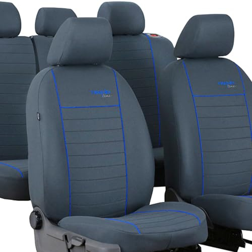 moto-MOLTICO Autositzbezüge 2+3 - Universal Auto Sitzauflagen Set - Dreilagig Auto Sitzbezüge mit Reißverschluss - Dauerhafter Sitzbezug Auto Vordersitze und Rücksitze - Schonbezüge - Graphit Blau