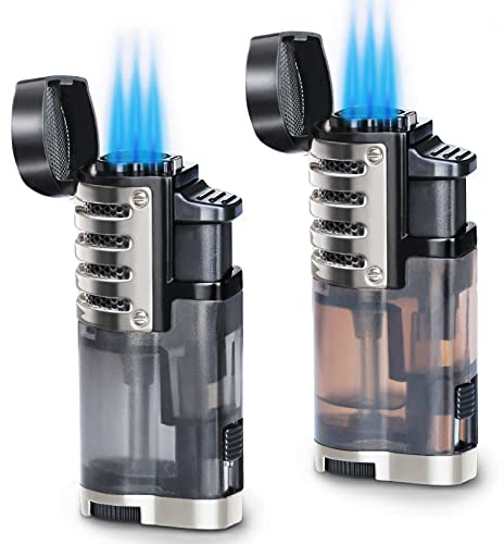 Zoocura Torch Lighter 2 Pack Triple Jet Flame Butane Torch Lighters Refillable Butane Gas Lighters Windproof Adjustable 3 Flame Lighter for Christmas (Without Gas)