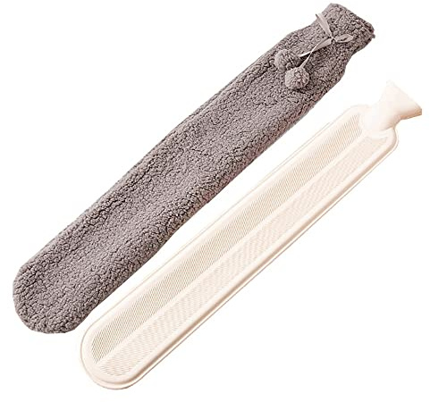 hansum Long Hot Water Bottle 2L Extra Long Fluffy Hot Water Bottle Wearable Hot Water Bottle with Cover for Body, Neck, Bed Warmer (Size : Grey)