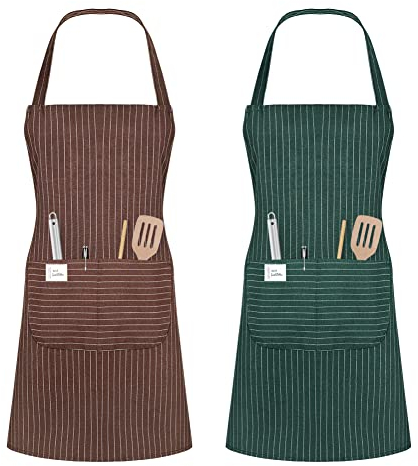 Vicloon Grembiule da Cucina Chef, 2 Pezzi Grembiule Cucina Donna Regolabile Grembiuli con 2 Tasche, Grembiule da Ristorante Grembiule da Ristorante BBQ Bar Chef Cucina, Unisex, Marrone e Verde