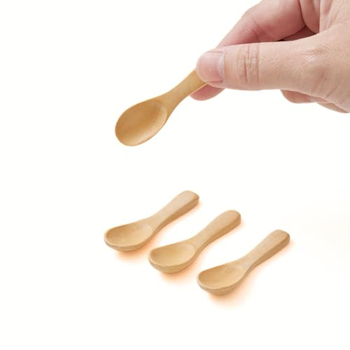 Dakorn Set of 4 Handmade Tiny Wooden Spoons, 2.3” Mini Size for Salt Sugar Spices Condiments