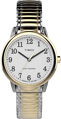Timex TW2V94800 Easy Reader Damen-Armbanduhr, 30 mm, weißes Zifferblatt, zweifarbiges Edelstahl-Erweiterungsband