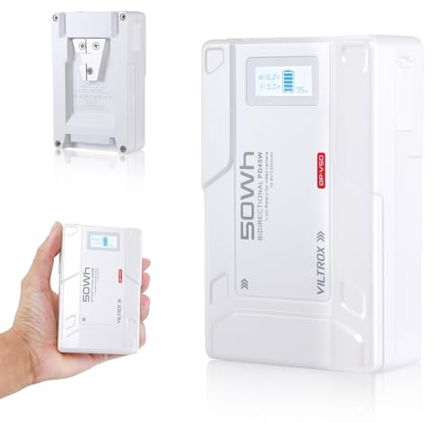 VILTROX BP-V50 V Mount Akku Battery Mini V Lock mit LCD-Anzeige,Dual D-Tap&USB Output 50Wh/14.8V,Weiß Mini V Lock Akku in Camcordern,Kameras,LED-Lampen,Monitoren,MacBooks und Smartphones