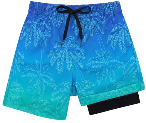 kids4ever badbyxor pojkar barn badshorts med kompression foder 2 i 1 snabbtorkande strandbyxor surfshorts korta simbyxor 7–18 år, A1 Hawaii, 10-12 År