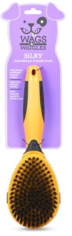 Wags & Wiggles Double Sided Brush for Dogs and Cats, 2-in-1 Pin and Bristle Brush for Long and Short Haired Dogs and Cats, Detangling and Coat Smoothing Pet Grooming