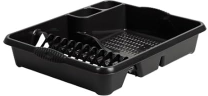 Matangi Plus Large Midnight Black/Dark Greyish Dish Drainer Plate Rack Draining Board Tray Stand Sink Holder Kitchen Organiser