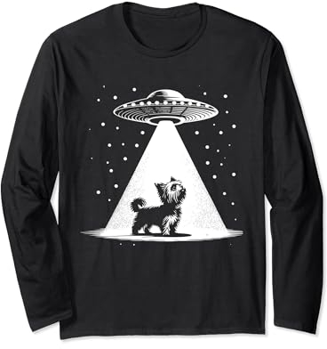 Teacup Yorkie Mom Dad Dog - Funny Alien UFO Long Sleeve T-Shirt