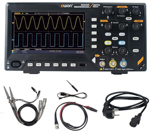 Digitales Oszilloskop mit Zweikanalkanälen und 7-Zoll-Bildschirm, TFT-LCD-Display, tragbares Oszilloskop mit 1GS/s Abtastrate, Bandbreite 200MH, 8K Wellenformlänge, SDS220S
