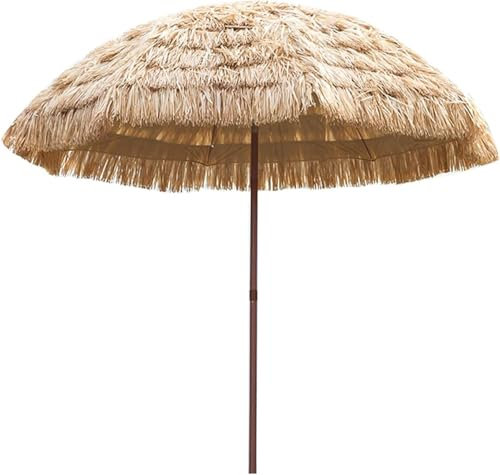 Parasols de terrasse 160 cm Coupe-Vent au Toit de chaume Tiki Parasols 8 Nervures réglable en Hauteur Parasol Portable hawaïen, pour Jardin extérieur Patio Piscine Plage Ronde
