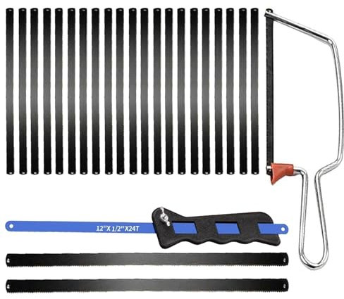 2 Pcs Junior Hacksaw and 24 Pcs Blades, Unique Ridge Design, Easy to Carry, Suitable for Cutting, Construction, Repair, Wood Cutting Tools