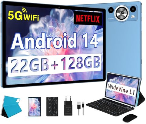 2026 Newest Tablet Android,Tablets 10.1 Pollici 22GB RAM+128GB ROM(TF 2TB), Octa Core 2.0 GHz/5G WiFi/8000mAh/Corpo Metallico/BT5.0/5+8MP/Face ID/Widgets/FHD/GPS Tablet con Tastiera e Mouse - Blu