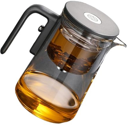 Teapot, Magic Teapot, Glass Teapot with Wooden Handle, Magic Tea Kettle with Water Separation and Strainer Insert for Loose Leaves and Teas, Press Control, Gift for Tea Maker