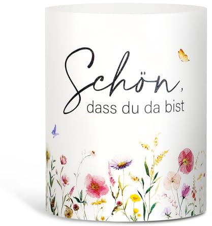 BETESSIN 12x Windlicht Tischdeko Hochzeit - Schön DASS du da bist - Lichthülle mit Blumenmotiv - Windlichter Tischdekoration für Geburtstag, Hochzeit, Taufe, Babyparty, Frühling, Ostern UVM.