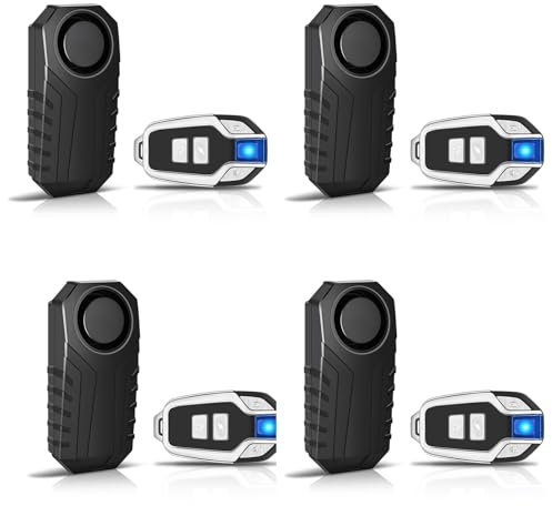 NineLeaf 113db Bicycle Alarm, Bike Alarms for Ebikes, Bicycle Alarm System Anti Theft, IP65 Waterproof, 7 Levels of Sensitivity, Easy Installation, for Bicycles, Electric Bicycles, Motorcycle, 4PK