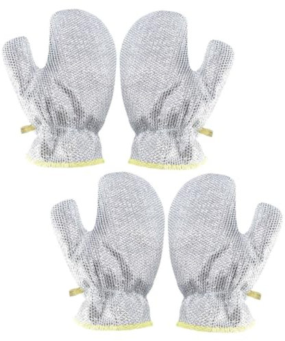 GANAZONO 2pairs Non-scratch Wire Dish Cloths Kitchen Scrubber Gloves Double Oven Gloves Heatproof Steel Wool Mitts for Cleaning