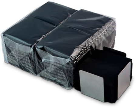 Packung mit 300 schwarzen Cocktailservietten aus Papier + Serviettenhalter aus Edelstahl, Mikropunkt-Textur, dicker und saugfähig, 10 x 10 cm, zusammengefaltet Hostelnovo